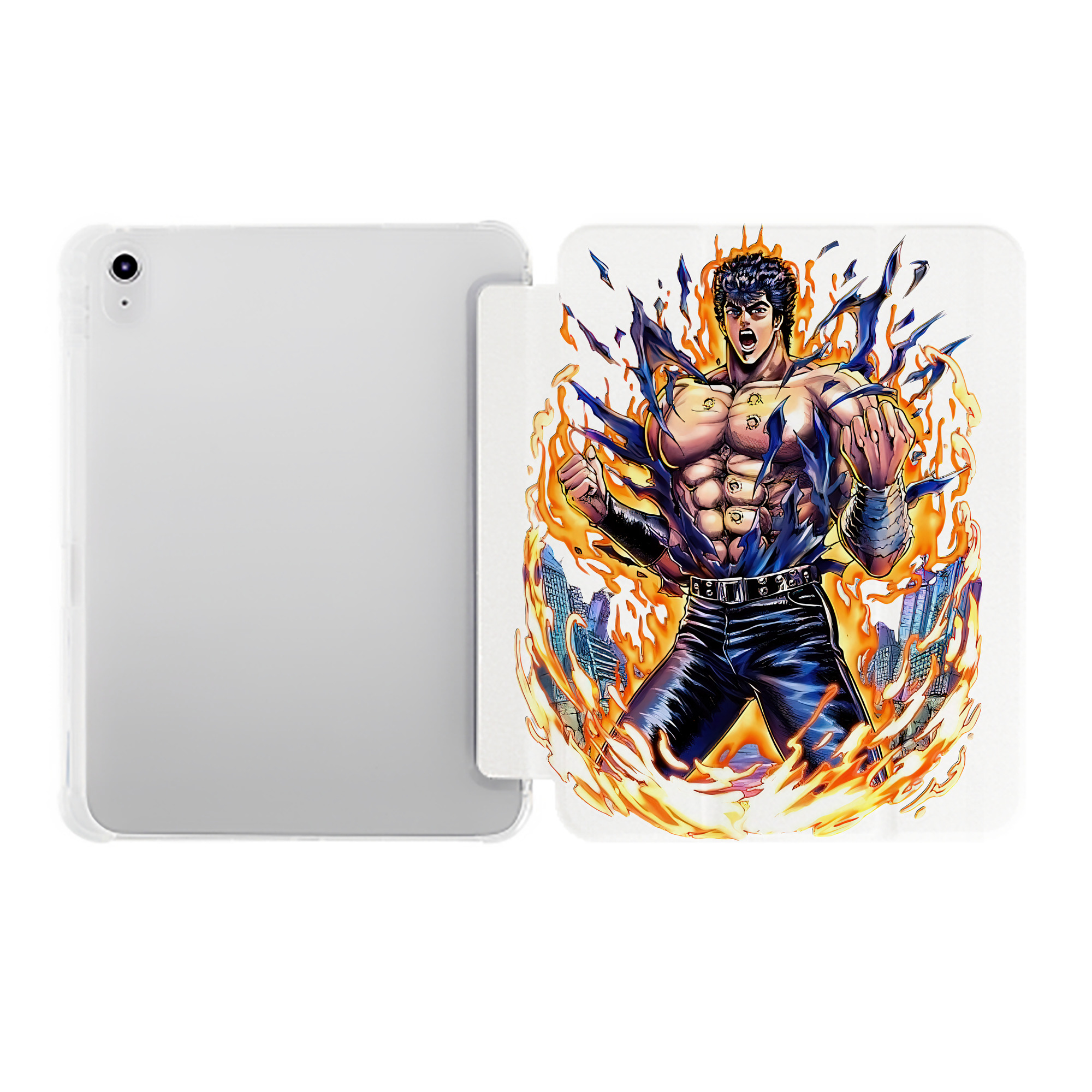 （画像用） 北斗の拳 Fist of the North Star IPad ケース ペン収納付き 三つ折りスタンド PUレザー×シリコン 対応機種9.5/10.5/10.9インチ